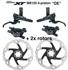 Shimano XT M8120 brakes 4-piston (pair) **OE** metal pad w/ fin w/ 2x 203mm rotors  **FREE SHIP**