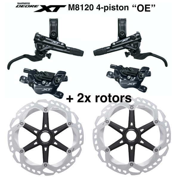 Shimano XT M8120 brakes 4-piston (pair) **OE** metal pad w/ fin w/ 2x 203mm rotors  **FREE SHIP**